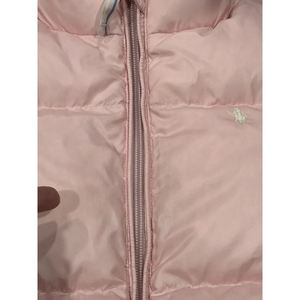 Polo Ralph Lauren Puffer Down Jacket L 12/14 Light‎ Pink White Pony Winter Coat